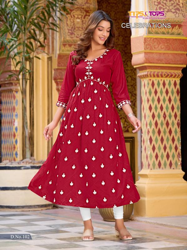 Tips And Tops Celebrations Alia Cut Rayon Long Kurti Collection